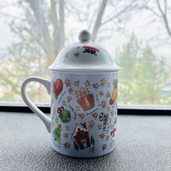 Kathryn Distefano Christmas Santa Holiday Cocoa Coffee Tea Mug w Raised Lid EUC - Picture 3 of 7